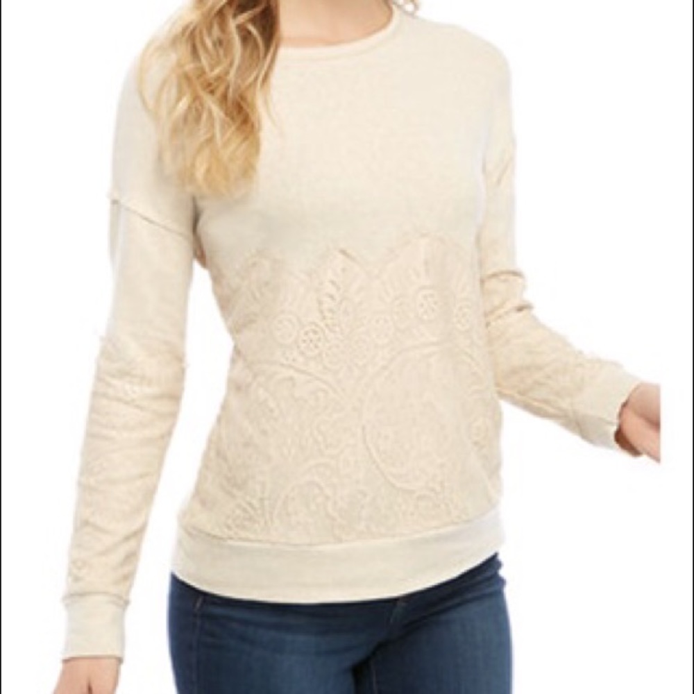 JOLT Long Sleeved Lace Sweatshirt in Beige